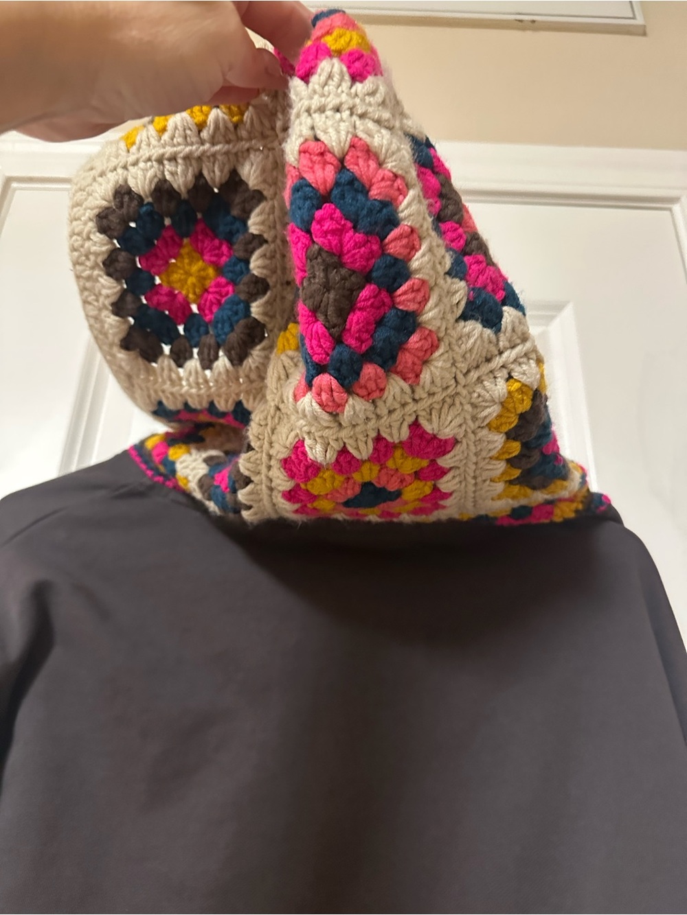 NATURAL LIFE Dark Gray Sweatshirt with Multicolor Crochet Hood - Picture 11 of 14